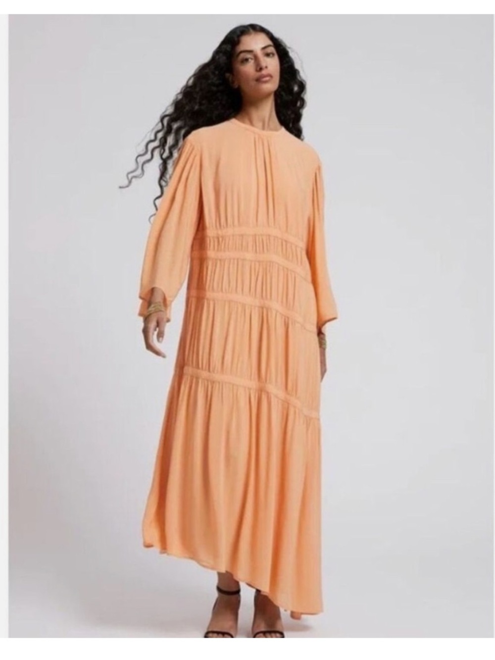 & Other Stories- Flowing Peach rouched Tiered Maxi Dress - Women's boho